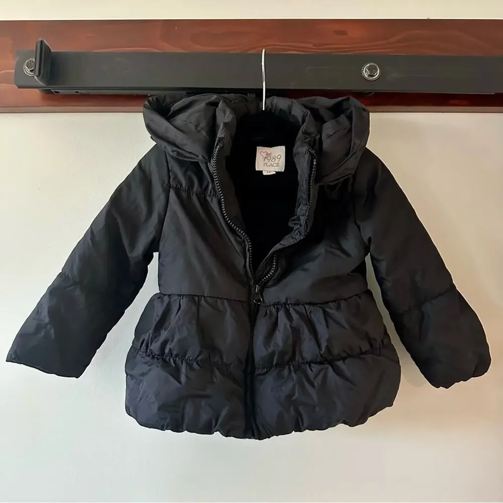 The Children’s Place Black Hooded Puffer Jacket – Toddler 2T – Warm Winter Coat